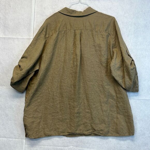 ELLEN TRACY Women’s 100% Linen Half-Zip Utility Top Olive Green Size XL Pockets - Picture 8 of 9